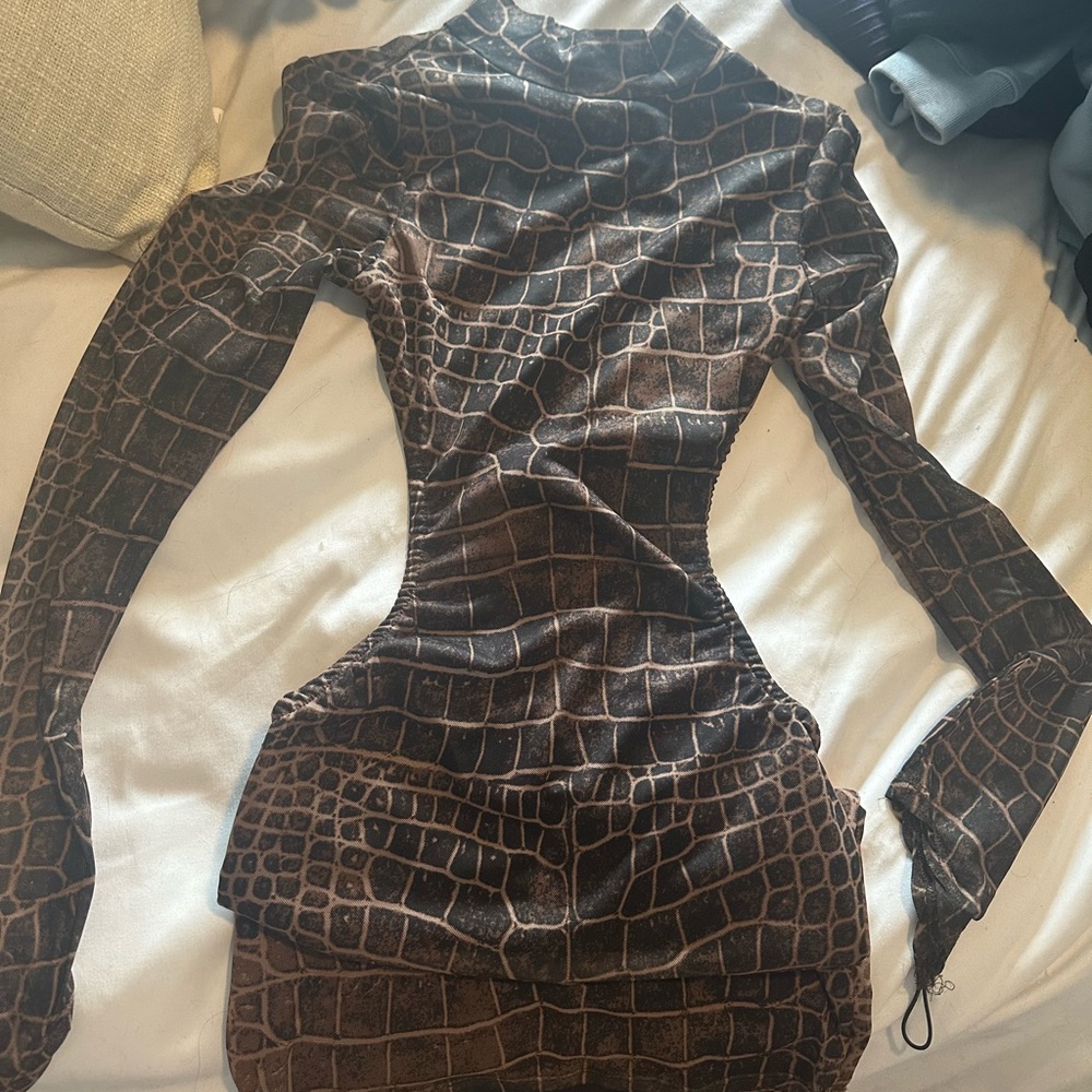 Fashion Nova Brown Croc Print Mini Dress